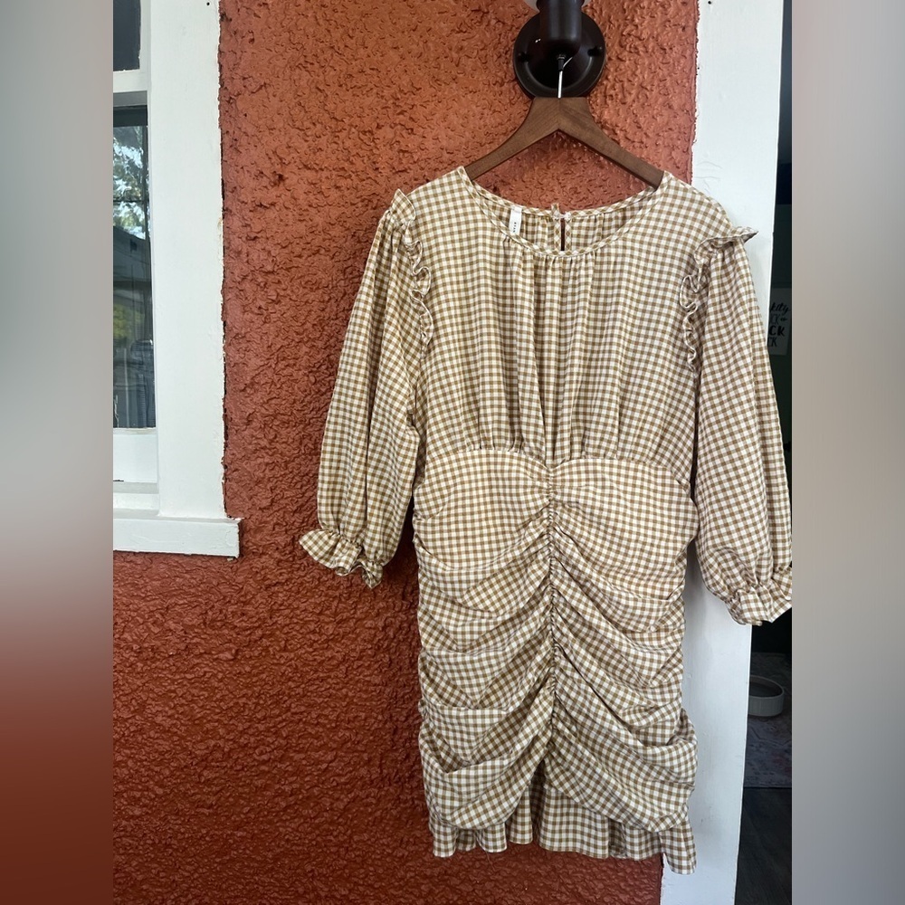 Women’s Avantlook Ruffle Ruched Dress Mini Gingham Size Large